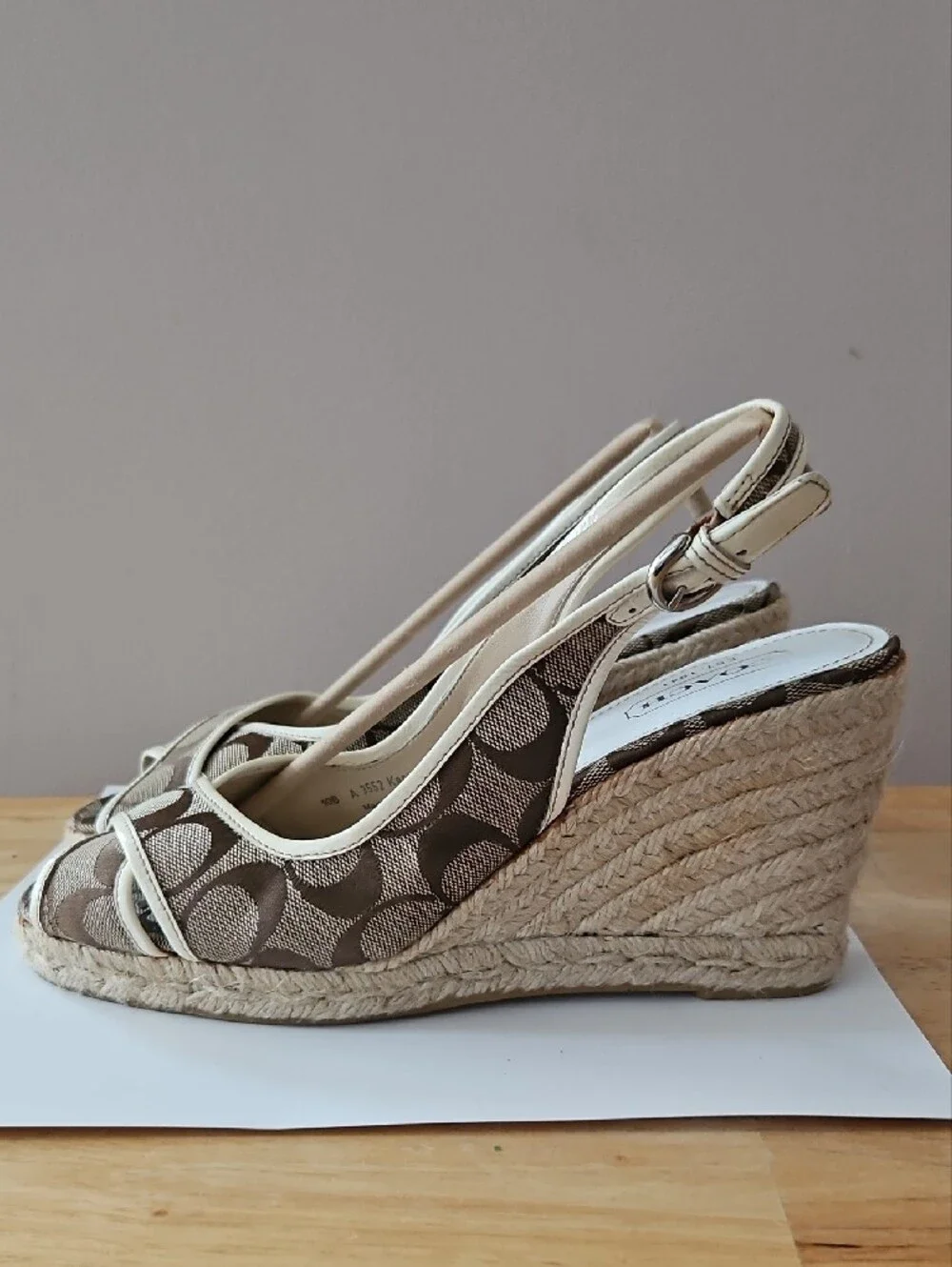 Coach Beige Canvas Kara Espadrille Slingback Wedges 10B Signature